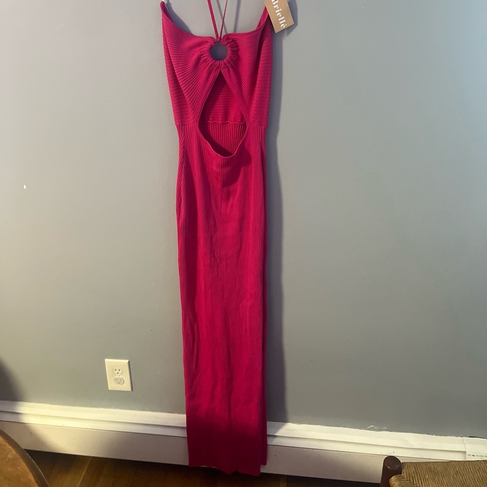NWT Brielle Fuschia Halter Dress Side Slit Cutouts